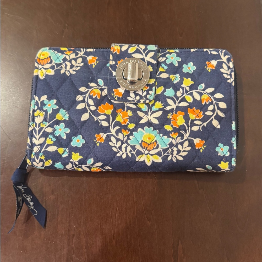 Vera Bradley Turnlock Navy Floral Wallet